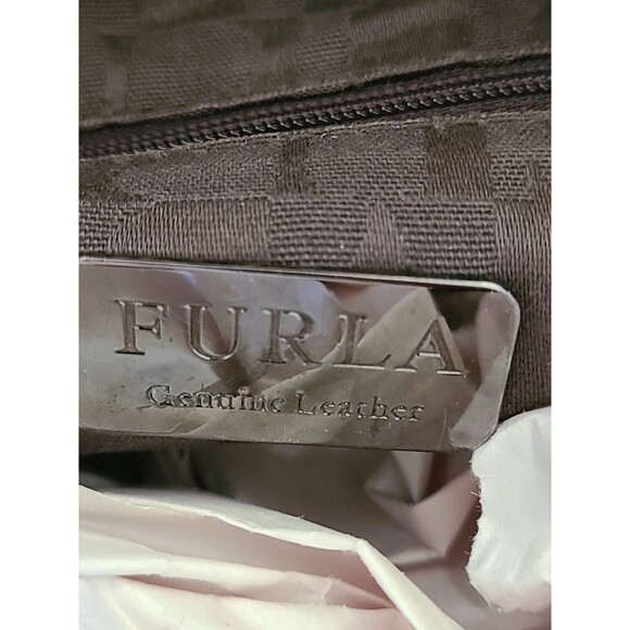Vintage Furla Python Embossed Draw Leather Hand Bag Excell. Cond. Brown Neutral - Picture 7 of 12